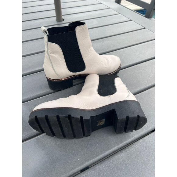 Anthropologie Dale Chelsea Women White Leather Platform Ankle Boots Size 40(9.5) - Picture 10 of 13